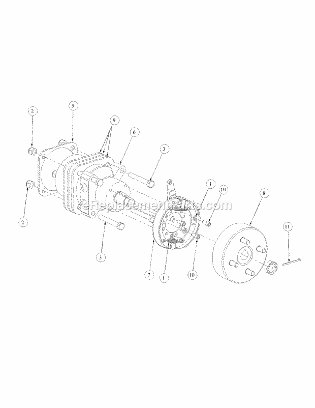 Brake Motor Mount And Hub Diagram and Parts List for M60-KW 53AB5DCX150 Cub Cadet Sprayer